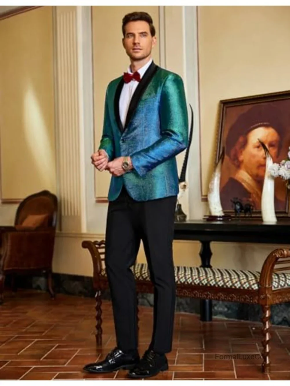 Men's Tuxedo Jacket Slim Fit Shawl Lapel Sequined Blazer